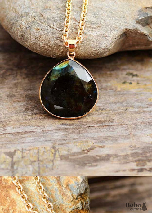 Boho Necklace, Labradorite and Gold Chain Rosie